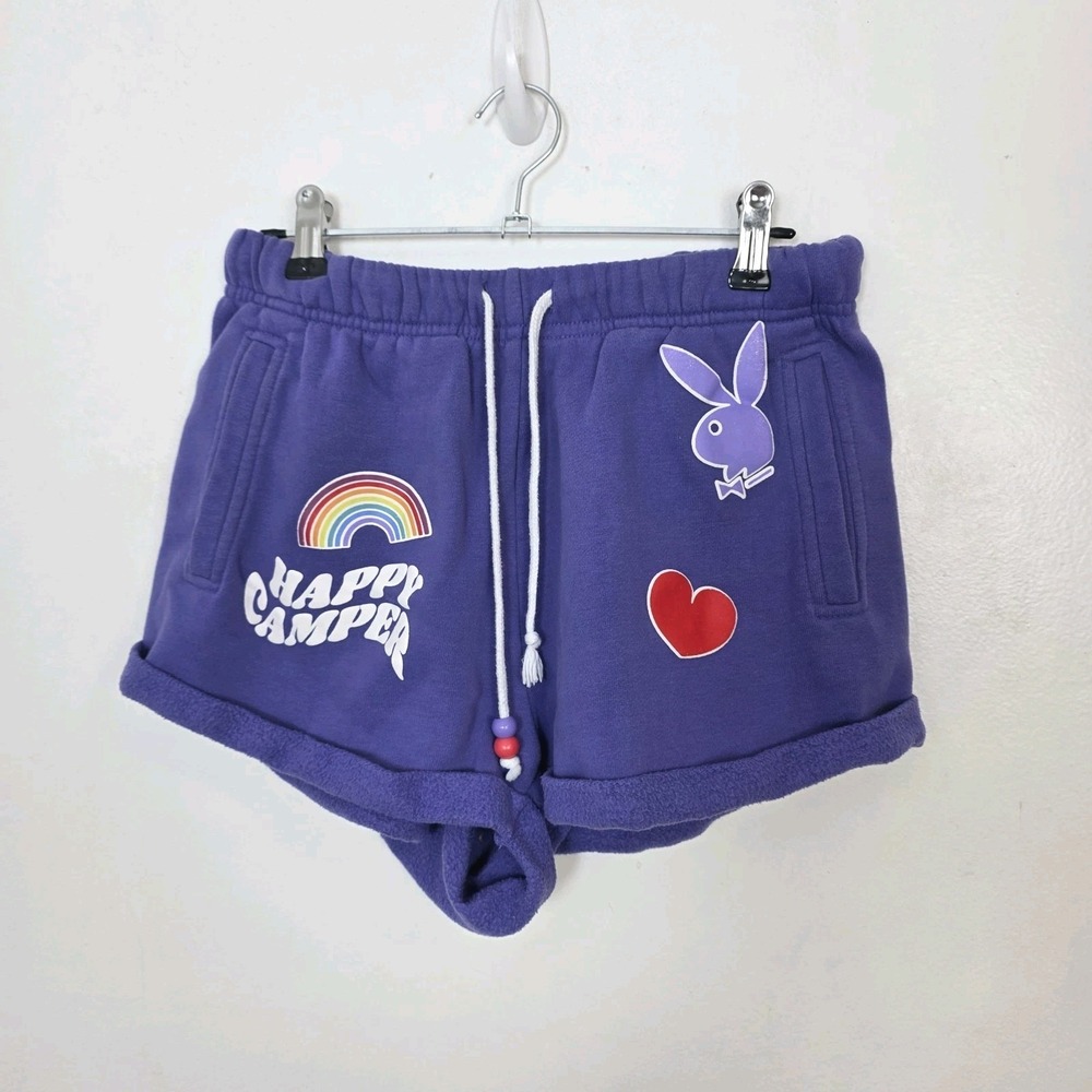 Playboy Pacsun Purple Heart Rainbow Happy Camper Sweat Lounge Shorts Size XS